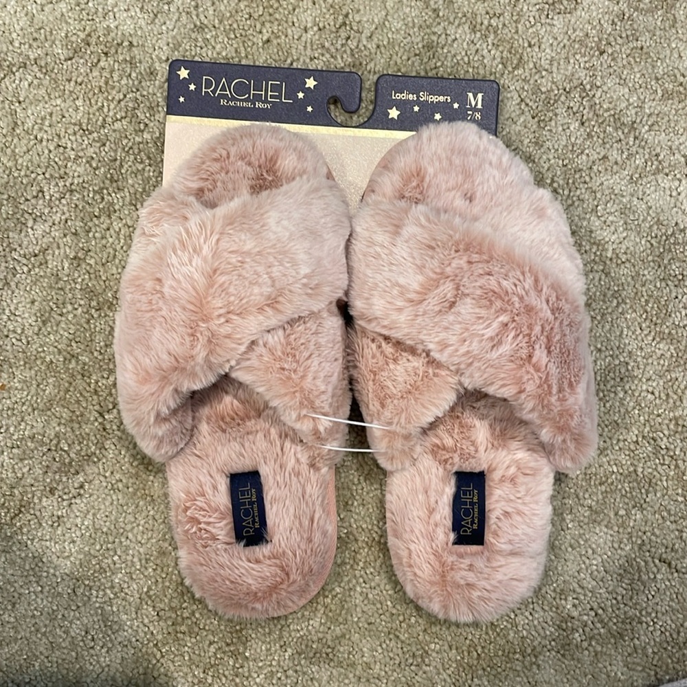 Pink fuzzy slippers